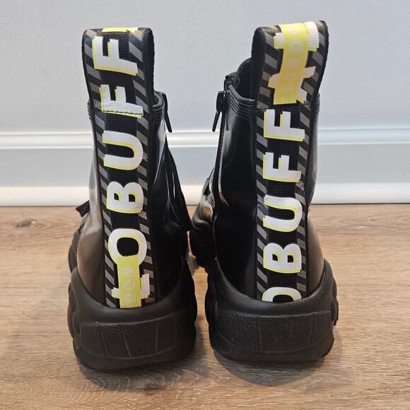 Buffalo London Gilian Black Leather Side Zip Chunky Ankle Boot sz 39 Bootie - Picture 6 of 10